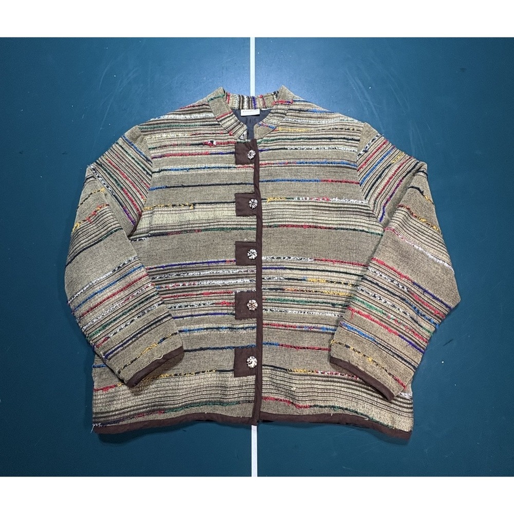 Vintage White Stag Jacket Womens Medium‎ Striped Western Folk Art Button Up 90s